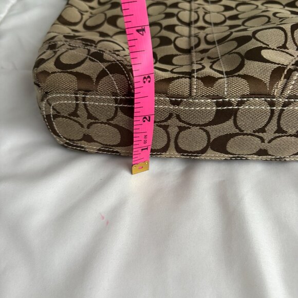 Vintage Coach Signature Duffle Bag 10403 Khaki Signature Logo Brown Leather Trim - Picture 10 of 15